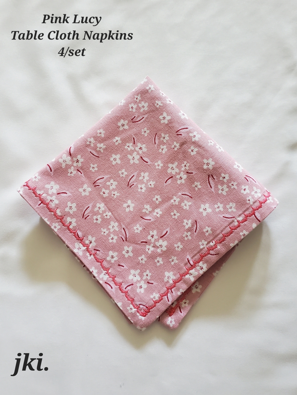 4/set Pink Lucy Table Cloth Napkins 100% Cotton